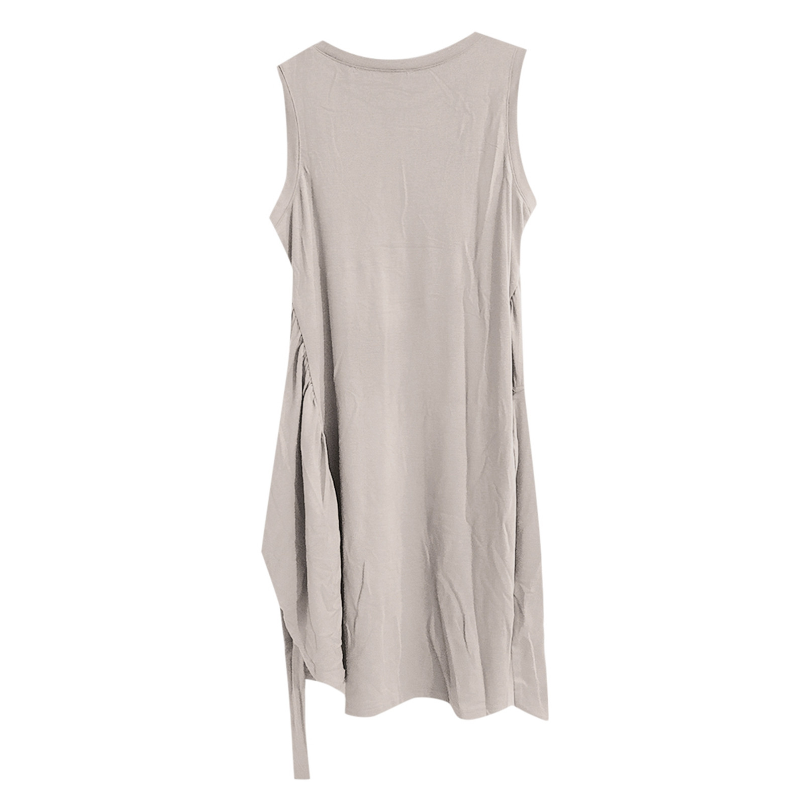 thumbnail image 4 of Vestido corto de manga corta con nudo en la cintura para mujer - Mezcla de lino ligera, corte ajustado para el verano, atuendo informal versátil, tallas S-XL, 4 of 5